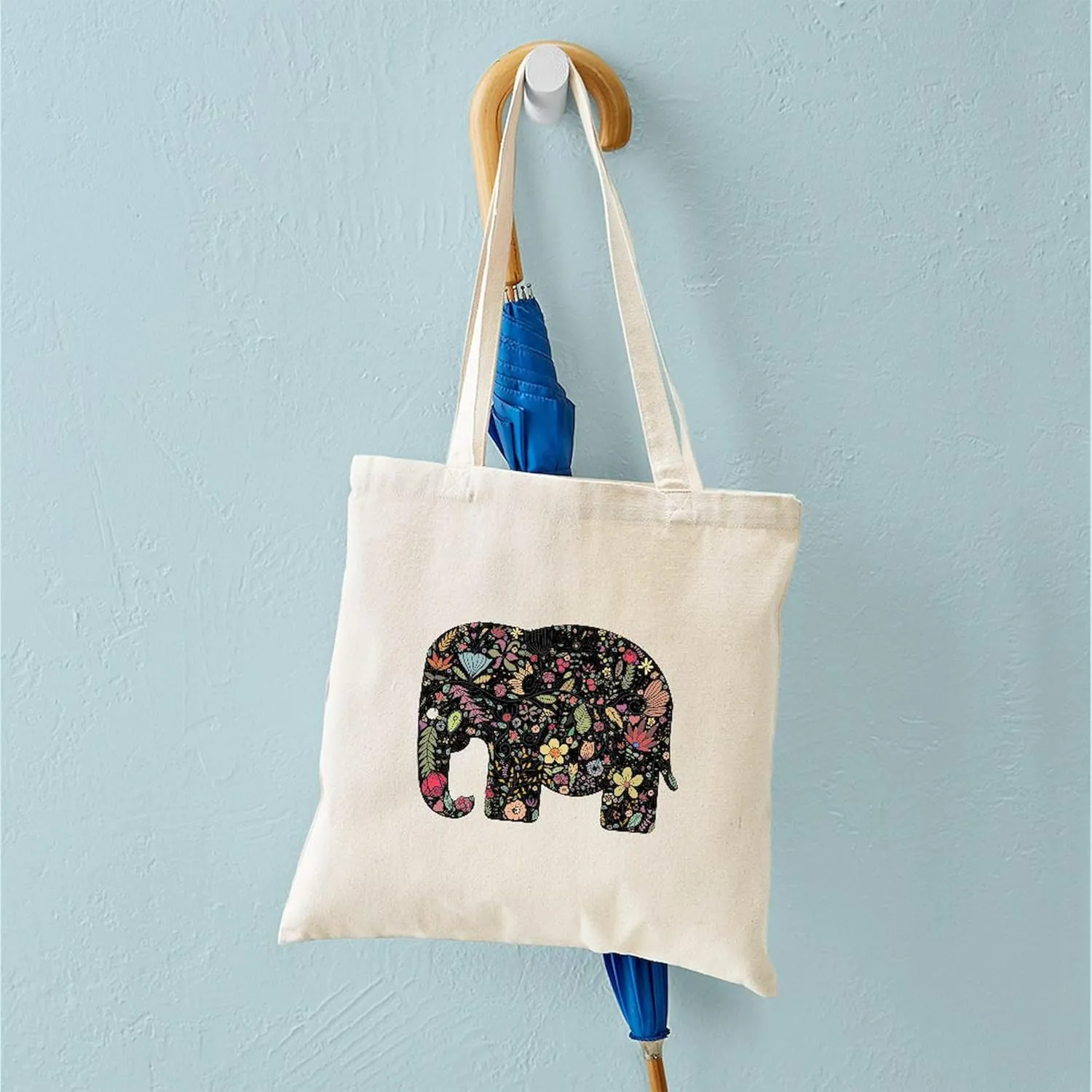CafePress Floral Elephant Silhouette Tote Bag Reusable Natural Beige Canvas Shopping Bag