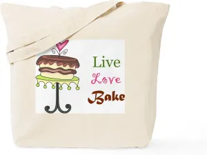 CafePress Live Love Bake Tote Bag Reusable Natural Beige Canvas Shopping Bag
