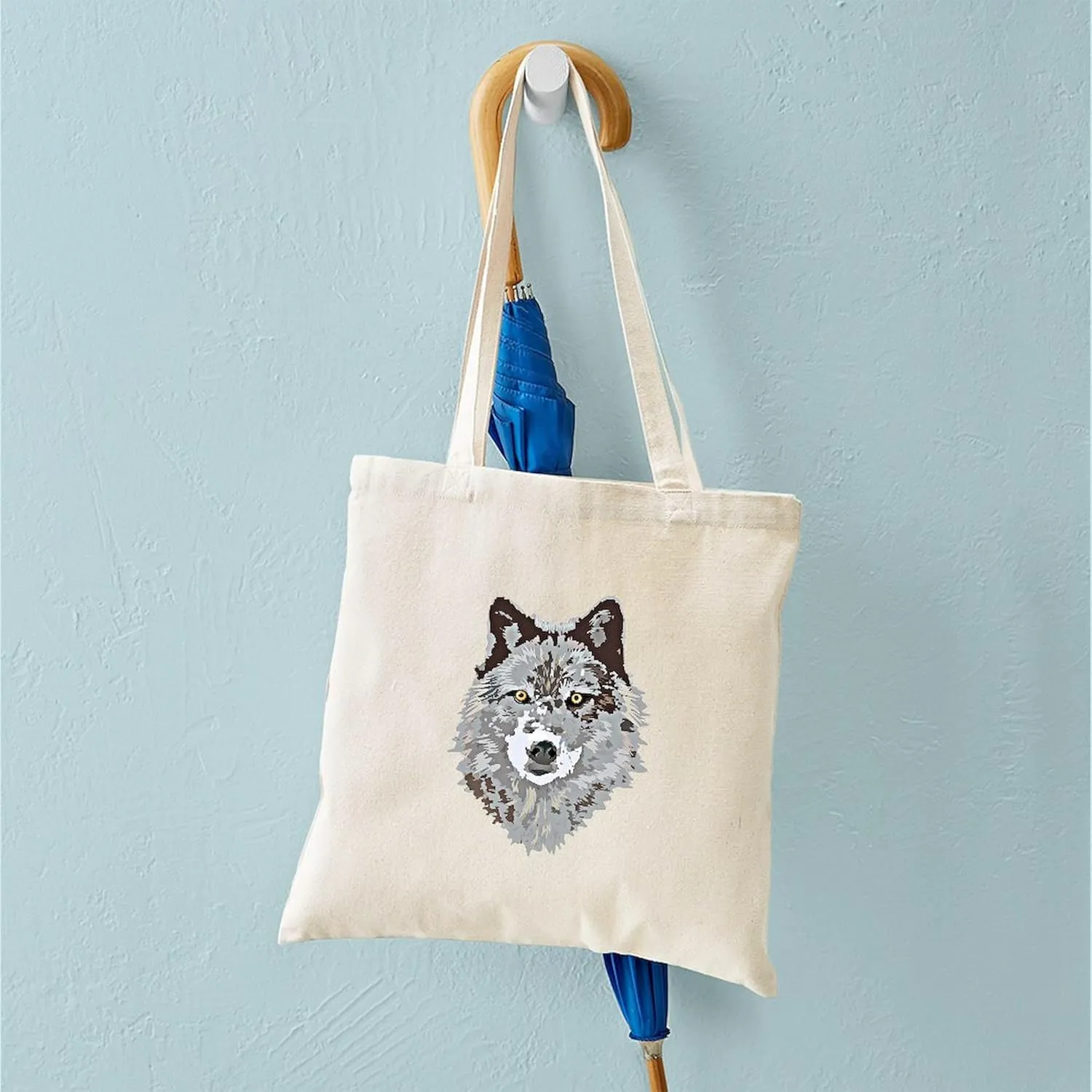 CafePress Stylized Grey Wolf Tote Bag Reusable Natural Beige Canvas Shopping Bag