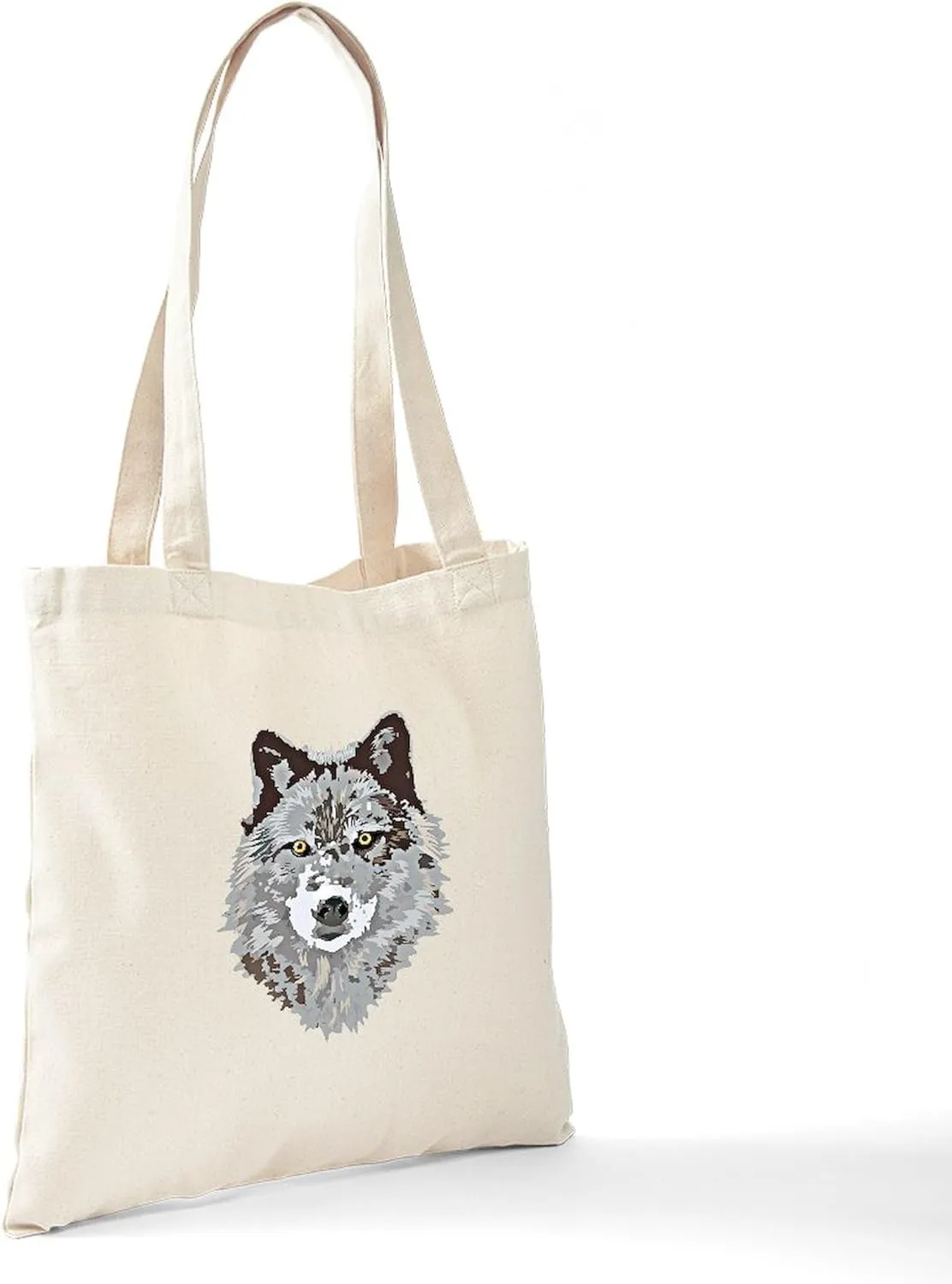 CafePress Stylized Grey Wolf Tote Bag Reusable Natural Beige Canvas Shopping Bag