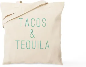 CafePress Tacos And Tequila Print Tote Bag Reusable Natural Beige Canvas Shopping Bag