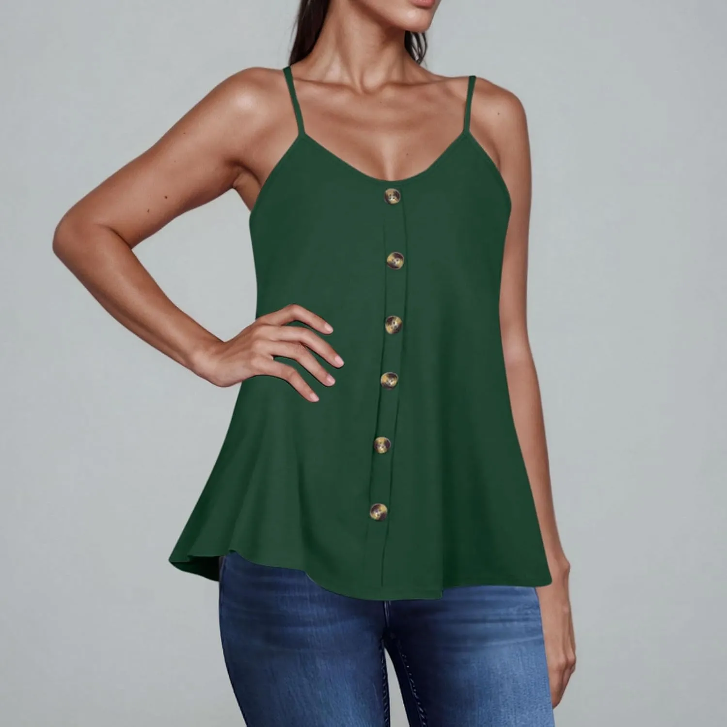 Cami Tank Tops for Women Swing Flowy Spaghetti Strap Tanks Button Down Sleeveless Trending T-Shirts Blouses Tees
