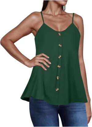 Cami Tank Tops for Women Swing Flowy Spaghetti Strap Tanks Button Down Sleeveless Trending T-Shirts Blouses Tees