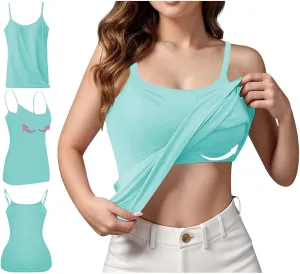 Camisole Tops for Women Built in Bra Adjustable Spaghetti Strap Workout Yoga Shirts Basic Shelf Bra Tank Tops