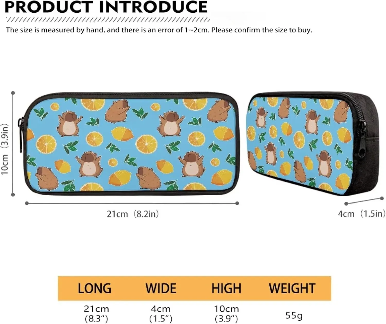 Capybara Backpack Set Lemon Print Lunch Bag and Pencil Case Large Capacity Lunchbox Durable Pencil Pouch School Supplies