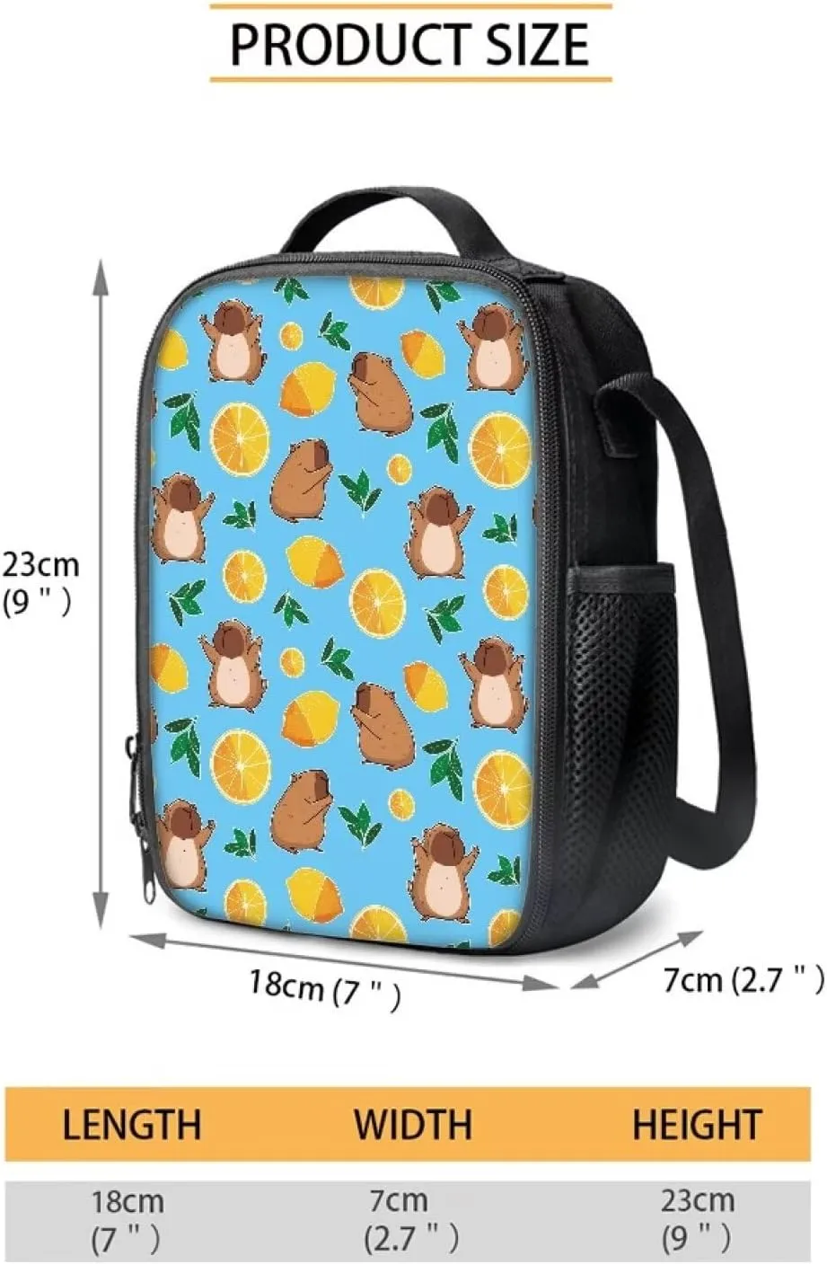 Capybara Backpack Set Lemon Print Lunch Bag and Pencil Case Large Capacity Lunchbox Durable Pencil Pouch School Supplies