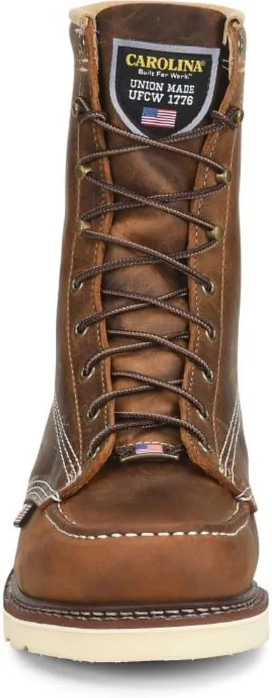 Carolina AMP USA 8" Soft Moc Toe Work Boots for Men - USA Made, Old Town Folklore Leather Upper, Oil & Slip Resistant Outsole, Poron Insole