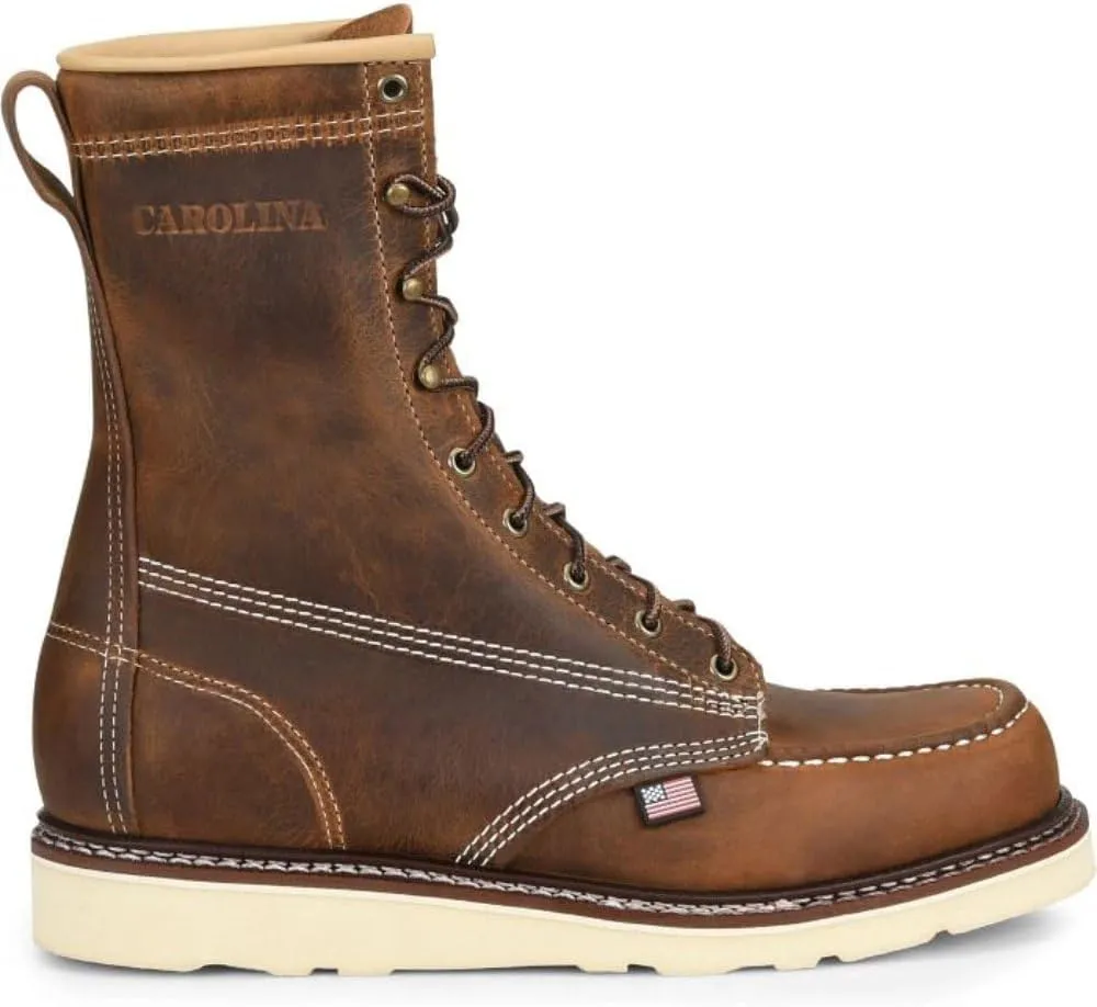 Carolina AMP USA 8" Soft Moc Toe Work Boots for Men - USA Made, Old Town Folklore Leather Upper, Oil & Slip Resistant Outsole, Poron Insole