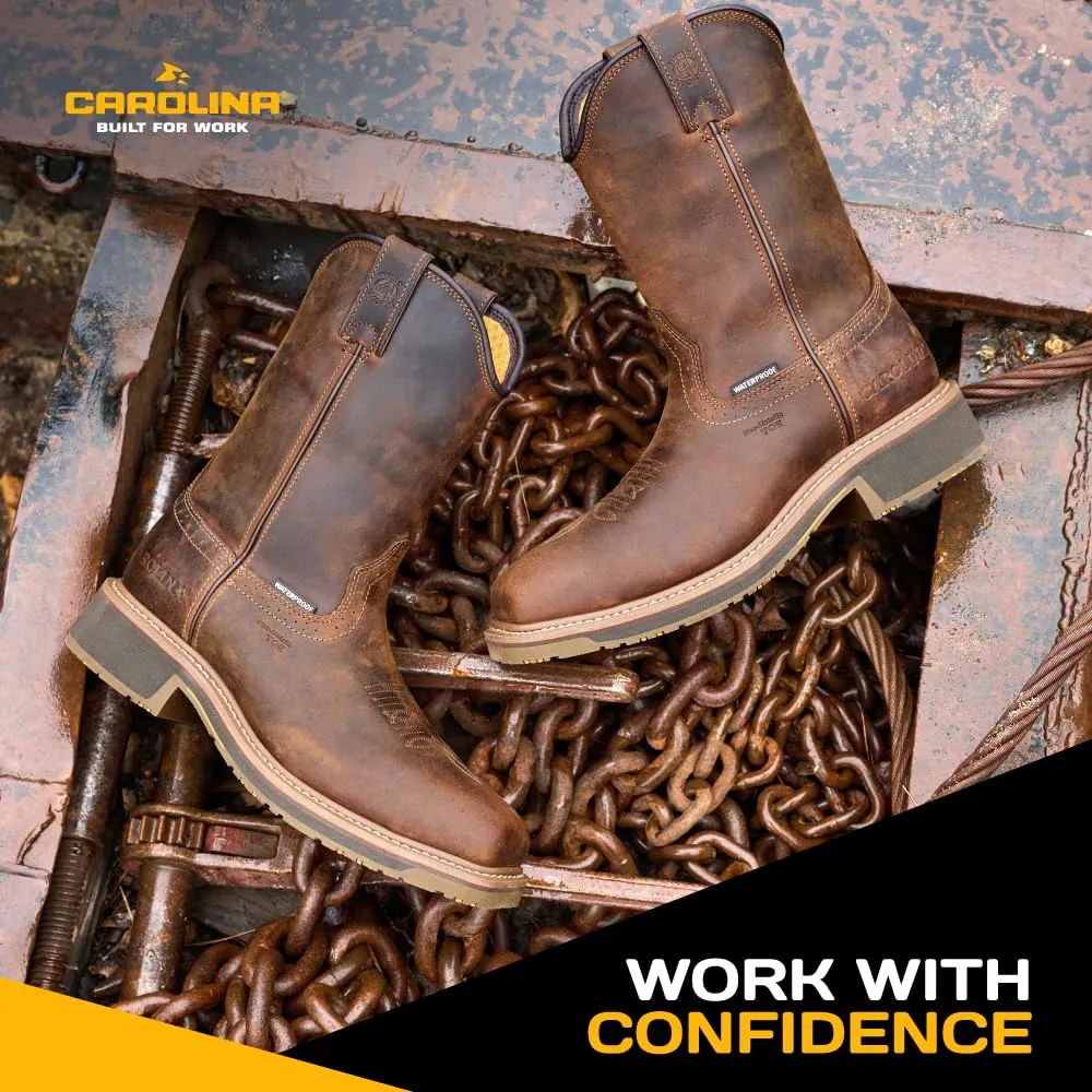 Carolina Anchor 10" Composite Toe Waterproof Roper Work Boots for Men - Leather Upper, Mesh Lining, Slip-Resistant Rubber Heel Outsole, EH-Rated, Brown - 10.5 D