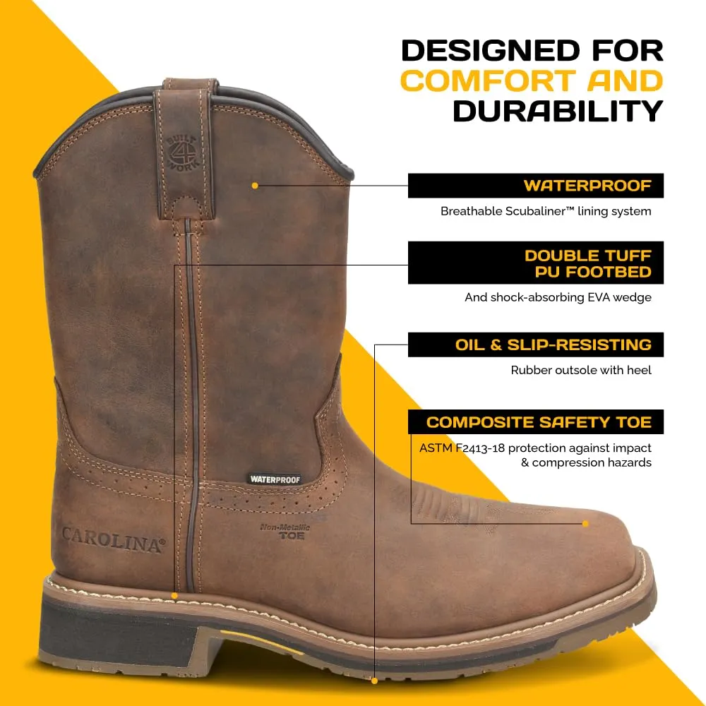 Carolina Anchor 10" Composite Toe Waterproof Roper Work Boots for Men - Leather Upper, Mesh Lining, Slip-Resistant Rubber Heel Outsole, EH-Rated, Brown - 11 2E