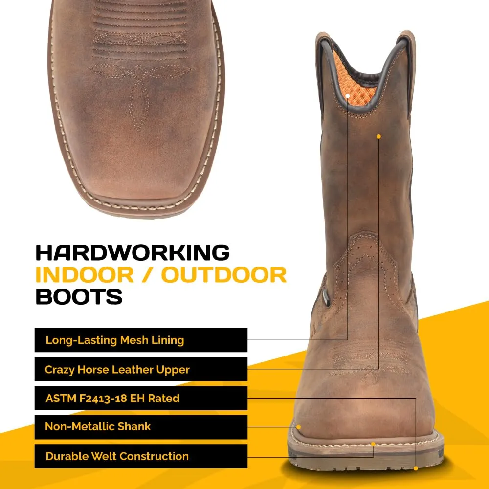 Carolina Anchor 10" Composite Toe Waterproof Roper Work Boots for Men - Leather Upper, Mesh Lining, Slip-Resistant Rubber Heel Outsole, EH-Rated, Brown - 11 2E