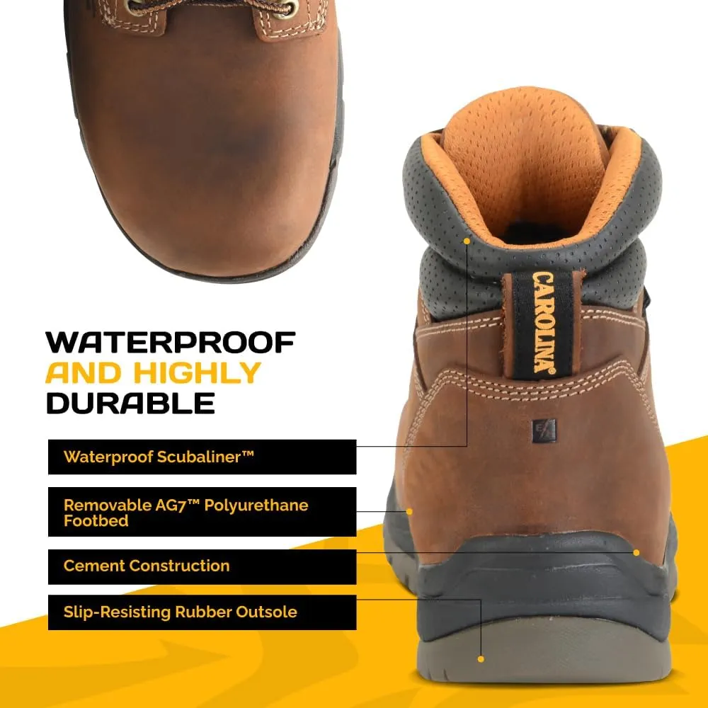 Carolina Bruno Lo 6" Composite Toe Waterproof Work Boots for Men - Cushion Insole, AG7 Footbed, and Oil- and Slip-Resistant Rubber Outsole, EH-Rated