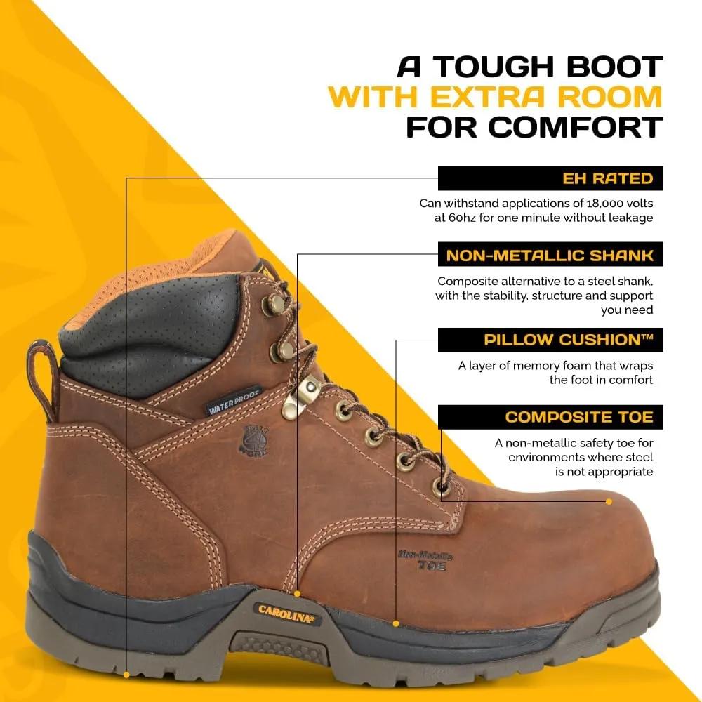 Carolina Bruno Lo 6" Composite Toe Waterproof Work Boots for Men - Cushion Insole, AG7 Footbed, and Oil- and Slip-Resistant Rubber Outsole, EH-Rated