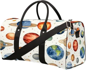 Cartoon Space Planets Travel Duffel Bag for Women Men, Universe Planet Sport Tote Gym Bag Foldable Weekender Overnight Bag Waterproof Carry On Luggage Bag