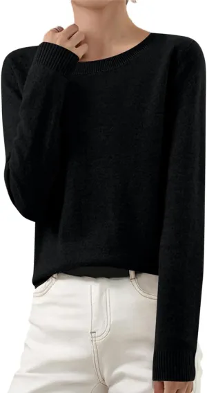 Cashmere Sweaters for Women Long Sleeve Loose Pullover Tops Soft Warm Cozy Lightweight Casual Wool Knit Sweater