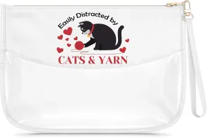 Cat Lover Gifts for Girl Women Yarn Lover Gift Clear Makeup Bag Crochet Gifts for Daughter Sister Grandma Mom Aunt Cat Themed Gift Cosmetic Bag with Zipper Travel Pouch
