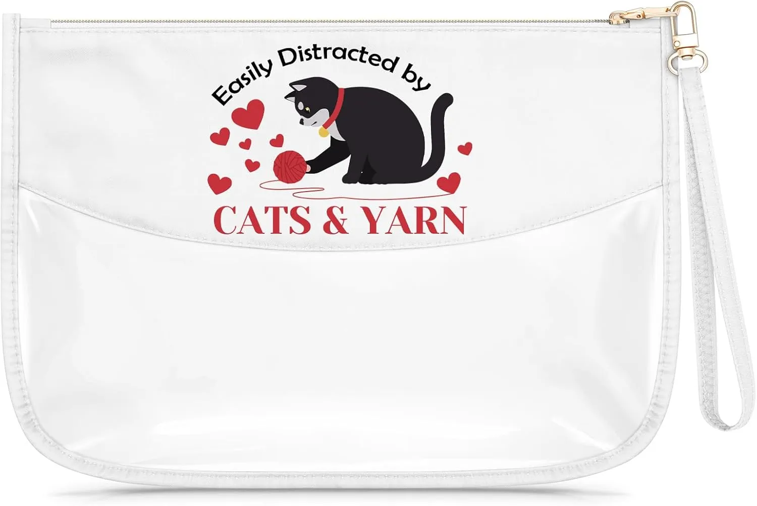 Cat Lover Gifts for Girl Women Yarn Lover Gift Clear Makeup Bag Crochet Gifts for Daughter Sister Grandma Mom Aunt Cat Themed Gift Cosmetic Bag with Zipper Travel Pouch
