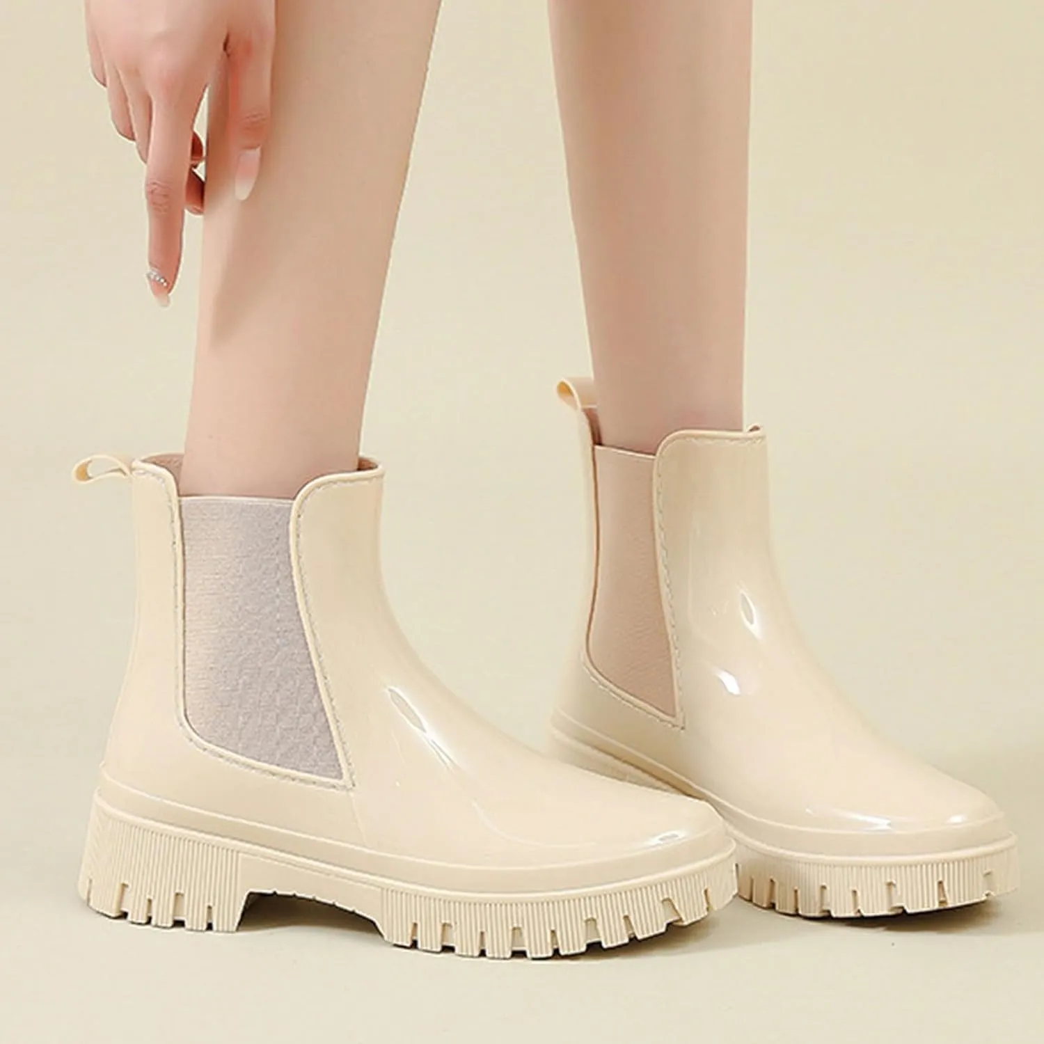 Cathalem Ankle Rain Boots for Women Waterproof Chelsea Rain Boots Rubber Boots Short Boots Anti Slip Lightweight Work Booties