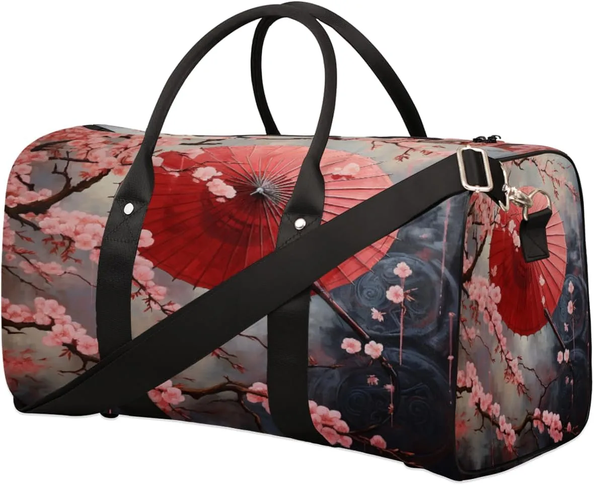 Cherry Blossom Travel Duffel Bag for Women Men, Vintage Japanese Style Sport Tote Gym Bag Foldable Weekender Overnight Bag Waterproof Carry On Luggage Bag