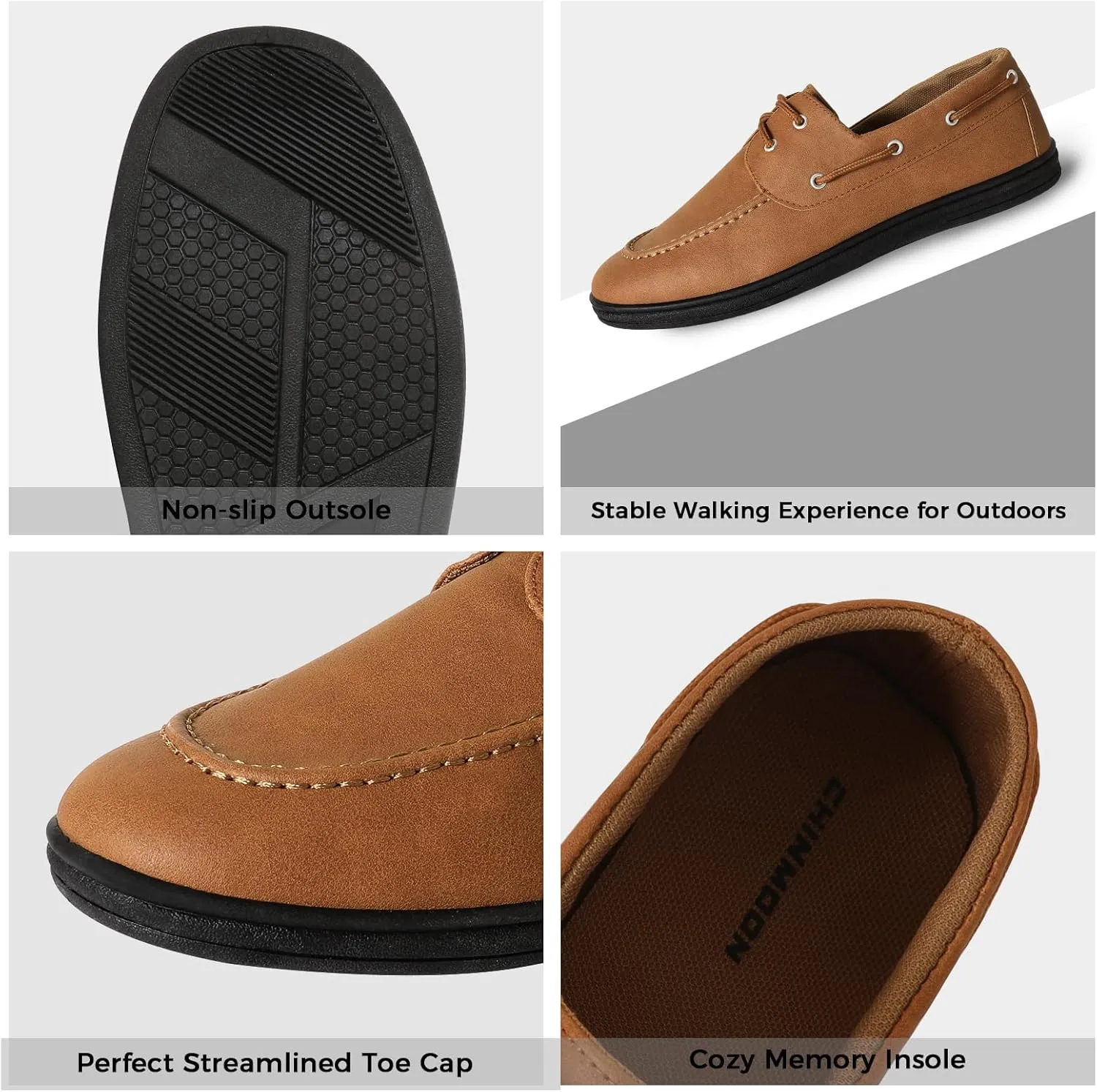 CHIN??MOON Men's Penny Loafers Slip-Ons Casual Boat Driving Walking Shoes Waterproof PU Footwear