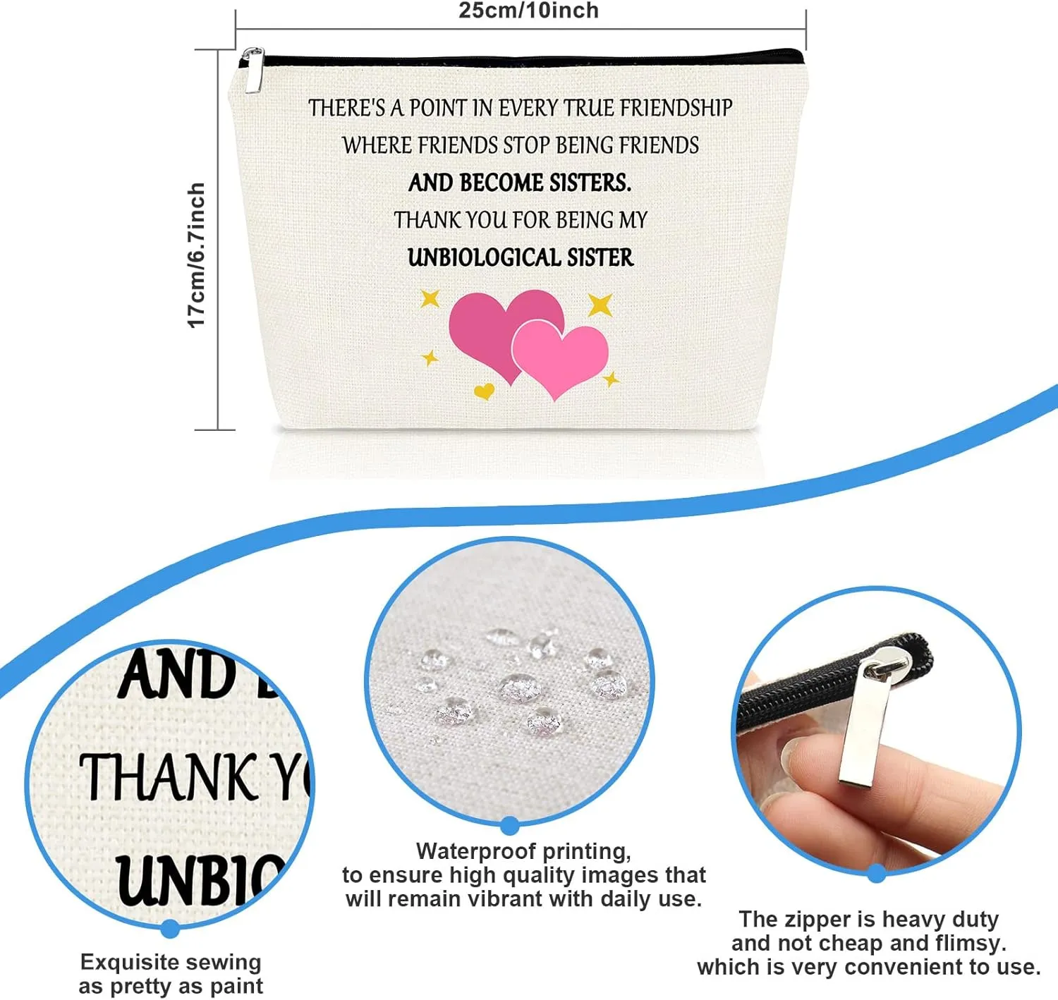 Christmas Best Friend Gift Makeup Bag Friendship Gift for Women Unbiological Sister Gift Cosmetic Bag Pouch Thanksgiving Birthday Gifts for Best Friend Bestie Soul Sister Gift Travel Toiletry Bag