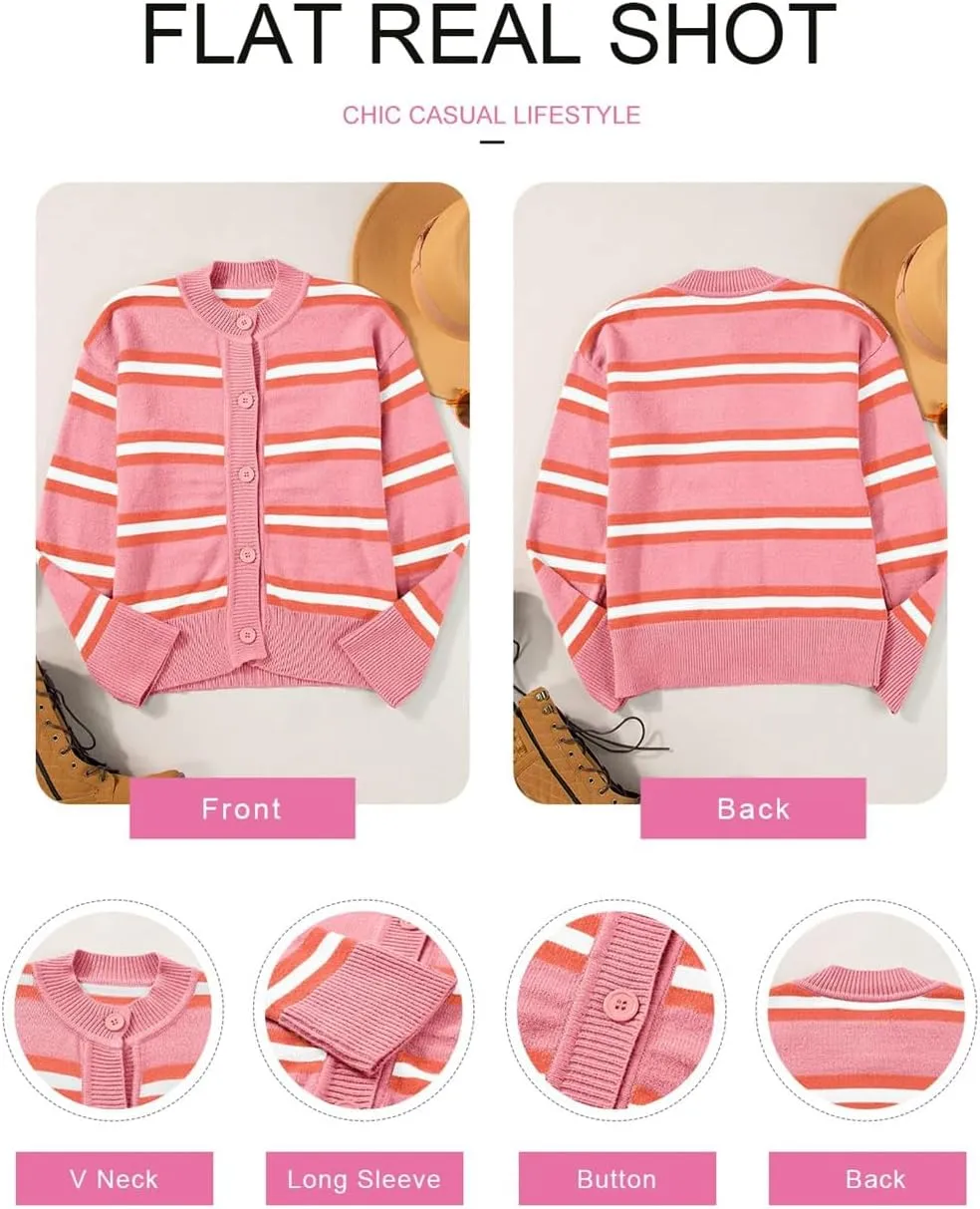 Chunky Cardigan Sweaters for Women,Striped Cardigan Sweaters for Women,Chunky Knit Sweater