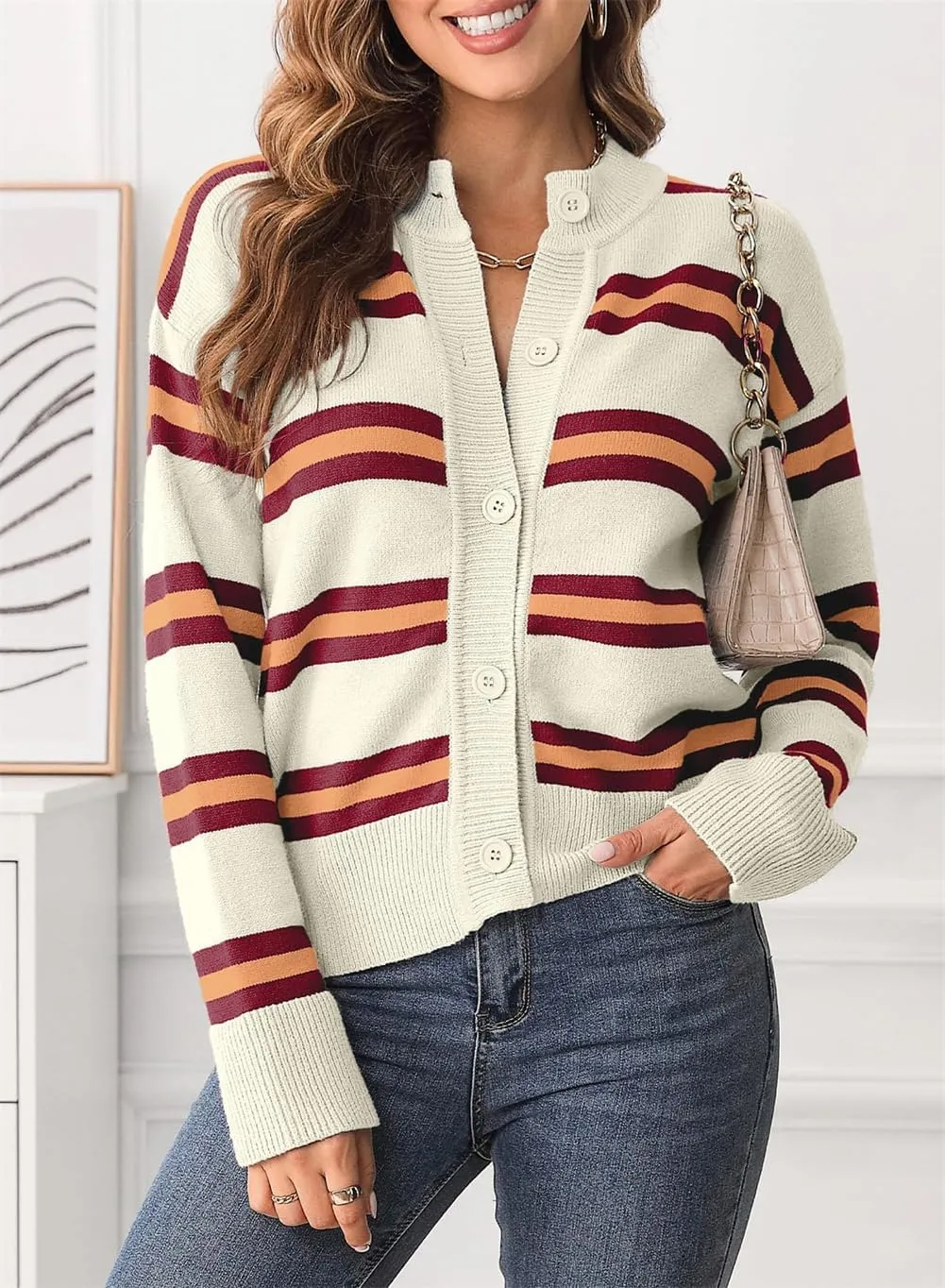 Chunky Cardigan Sweaters for Women,Striped Cardigan Sweaters for Women,Chunky Knit Sweater