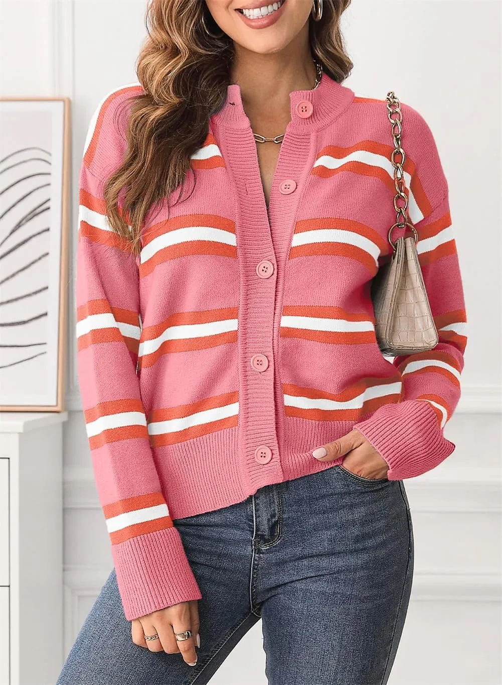 Chunky Cardigan Sweaters for Women,Striped Cardigan Sweaters for Women,Chunky Knit Sweater