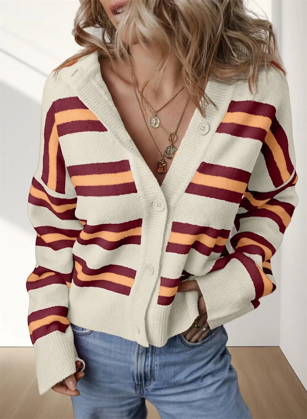 Chunky Cardigan Sweaters for Women,Striped Cardigan Sweaters for Women,Chunky Knit Sweater