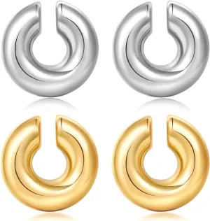 Chunky Ear Cuff Earrings for Women Non Piercing Ear Clip Earrings 14K Gold Ear Cuff and Silver Ear Cuffs Set