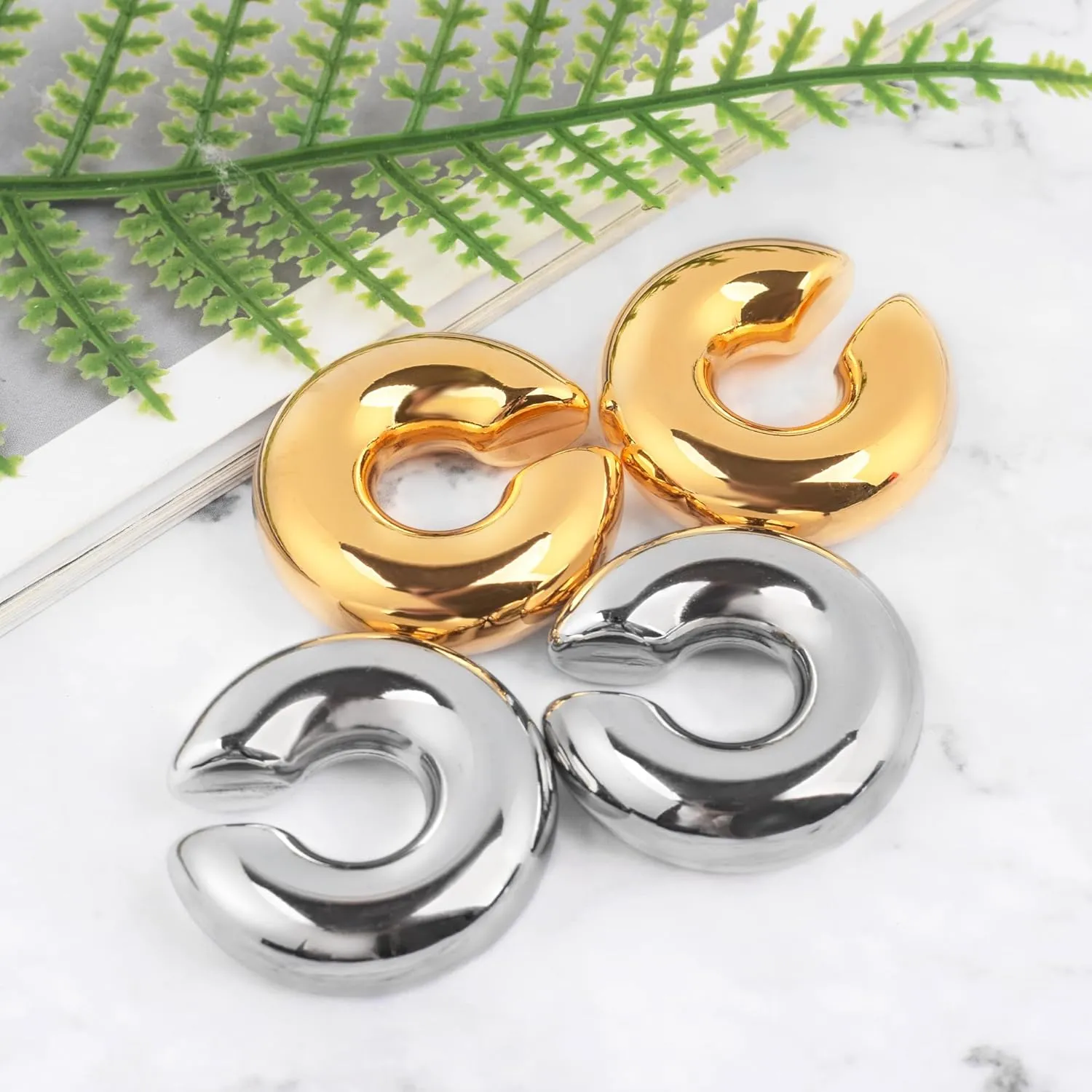 Chunky Ear Cuff Earrings for Women Non Piercing Ear Clip Earrings 14K Gold Ear Cuff and Silver Ear Cuffs Set