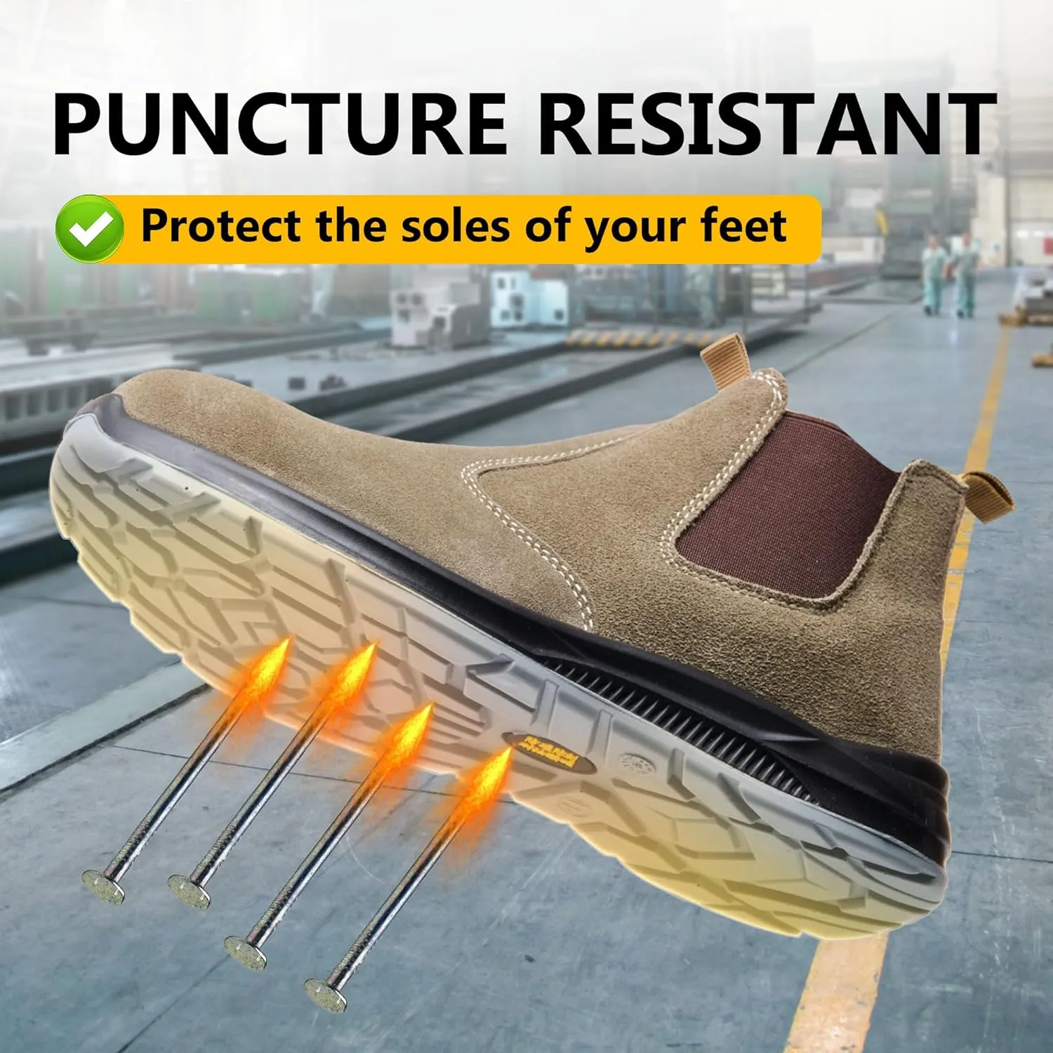 CJSPORX Men's Steel Toe Work Boots Anti-Skid Safety Shoes Leather Waterproof Work Shoes