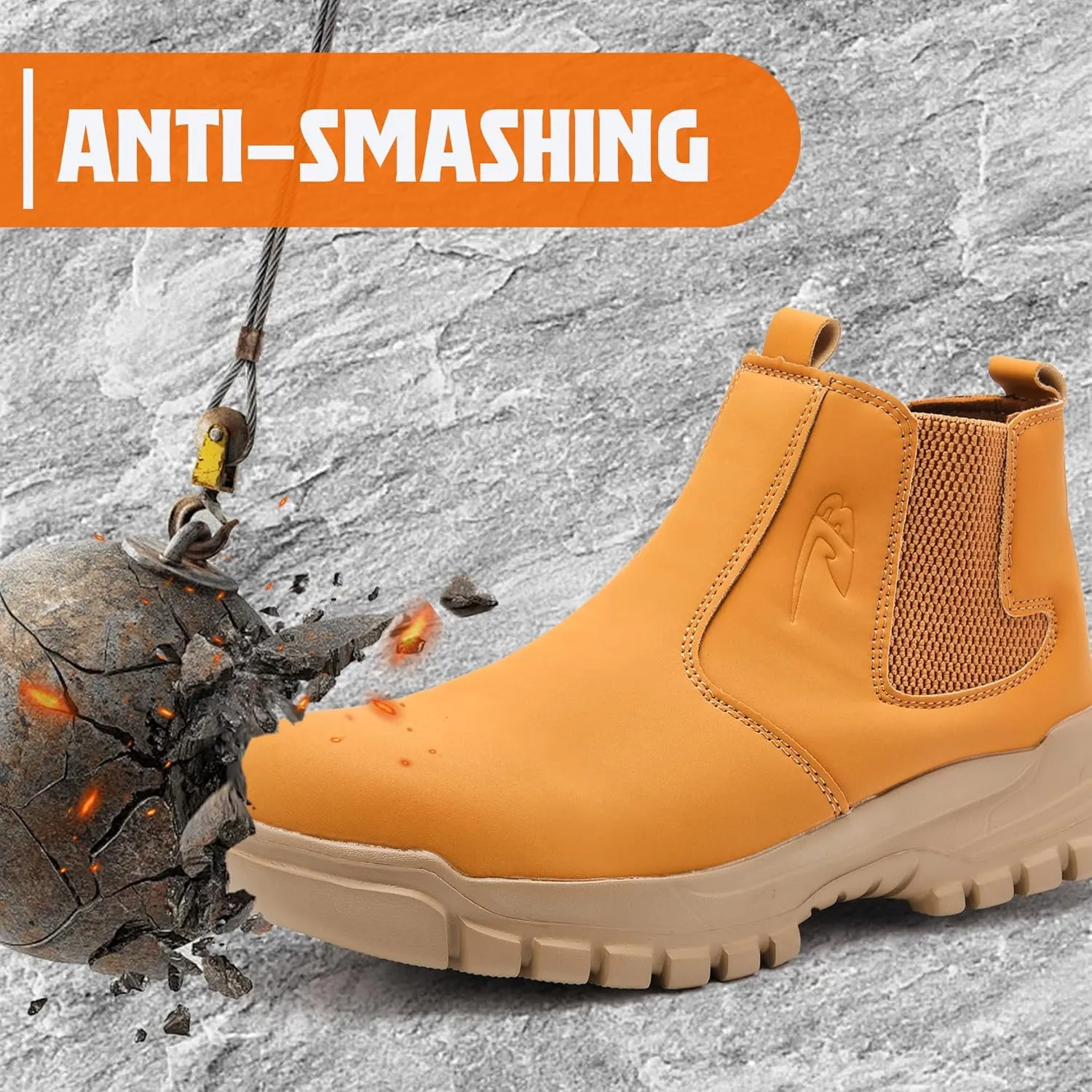 CJSPORX Men's Steel Toe Work Boots Anti-Skid Safety Shoes Leather Waterproof Work Shoes