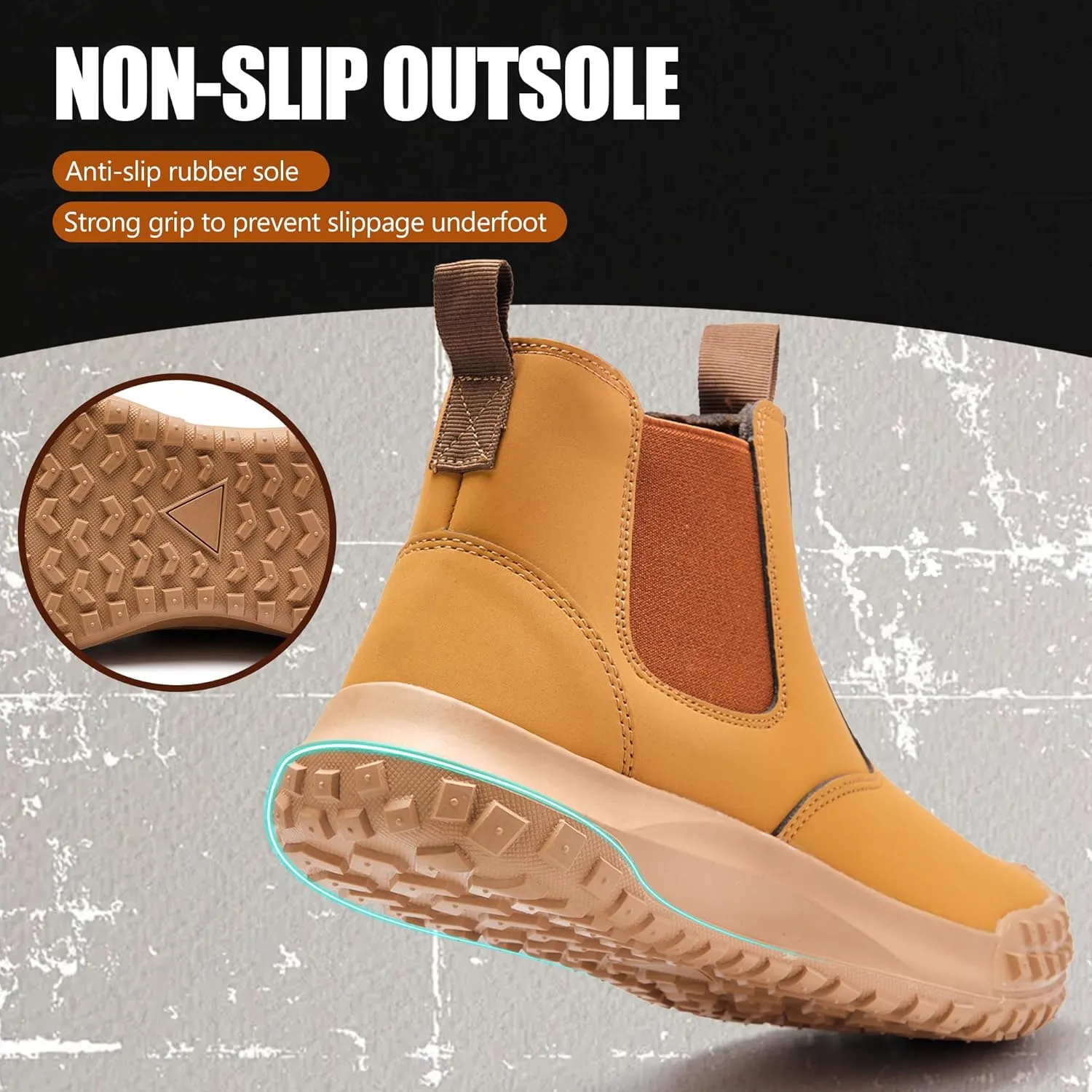 CJSPORX Men's Steel Toe Work Boots Anti-Skid Safety Shoes Leather Waterproof Work Shoes