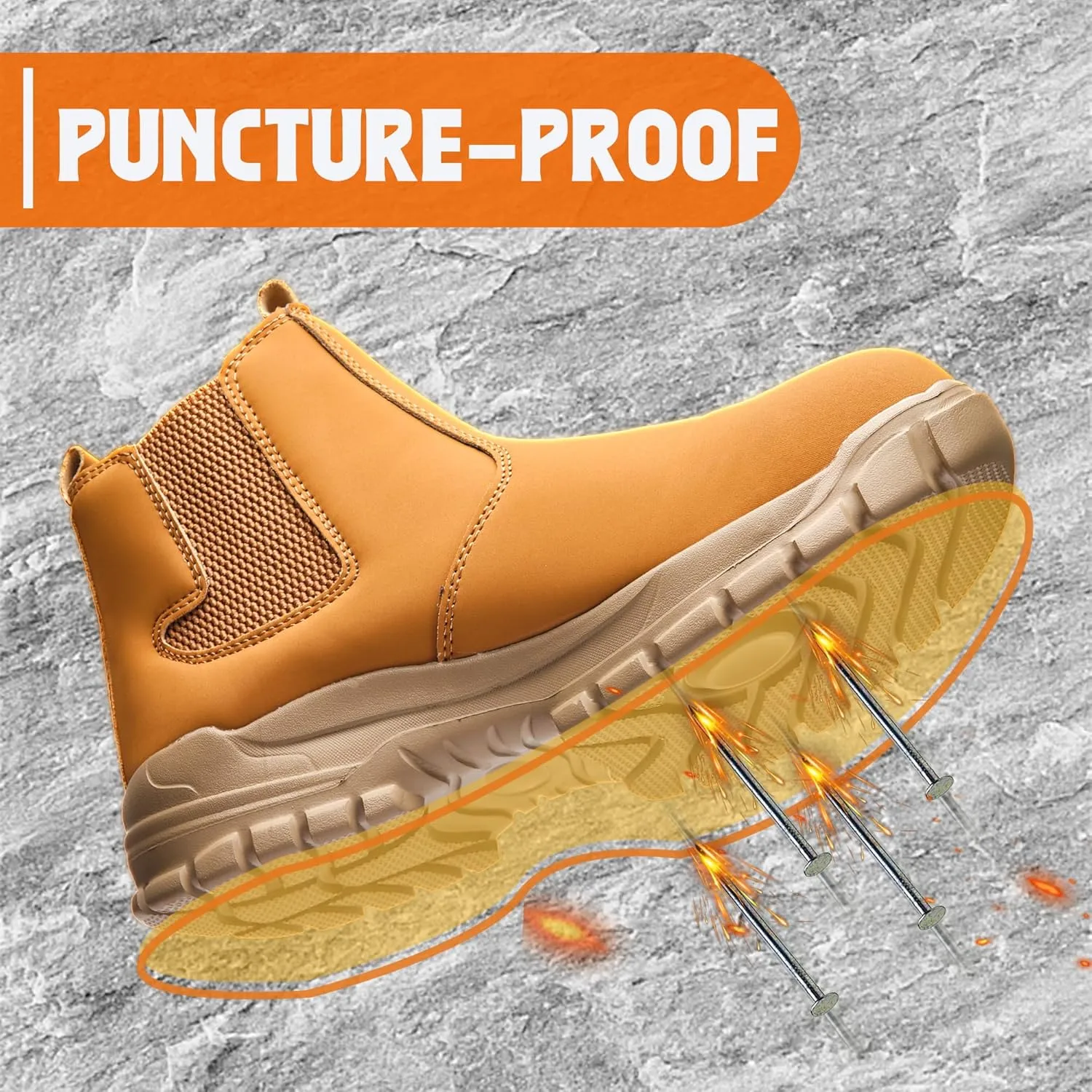 CJSPORX Men's Steel Toe Work Boots Anti-Skid Safety Shoes Leather Waterproof Work Shoes