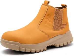CJSPORX Men's Steel Toe Work Boots Anti-Skid Safety Shoes Leather Waterproof Work Shoes