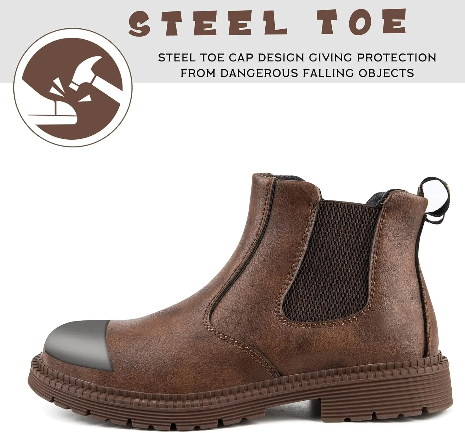CJSPORX Men's Steel Toe Work Boots Anti-Skid Safety Shoes Leather Waterproof Work Shoes