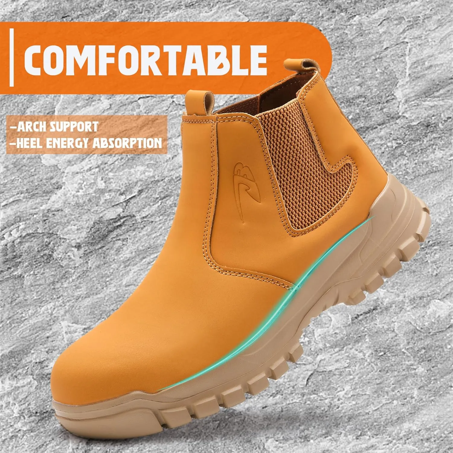 CJSPORX Men's Steel Toe Work Boots Anti-Skid Safety Shoes Leather Waterproof Work Shoes