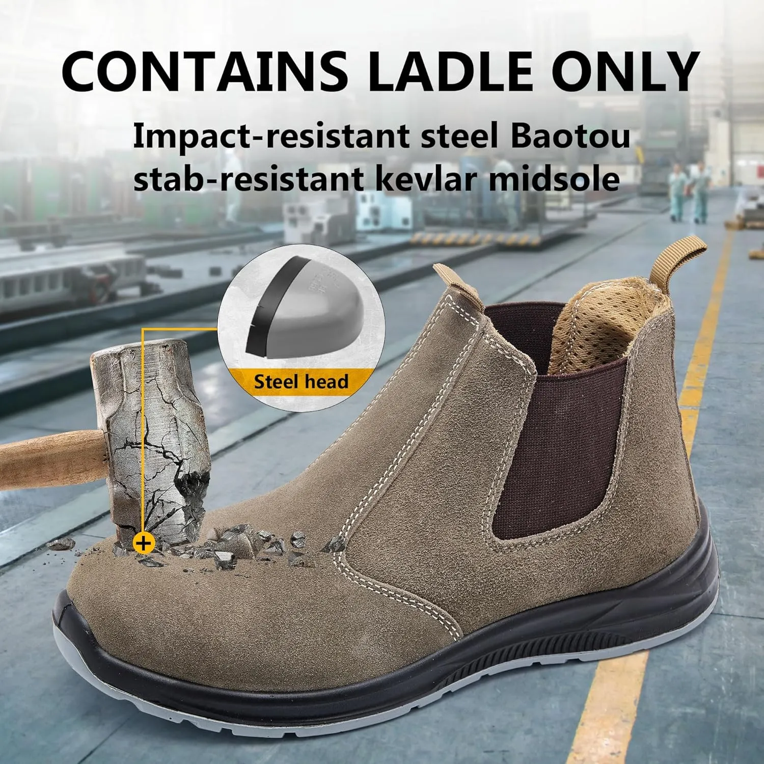 CJSPORX Men's Steel Toe Work Boots Anti-Skid Safety Shoes Leather Waterproof Work Shoes