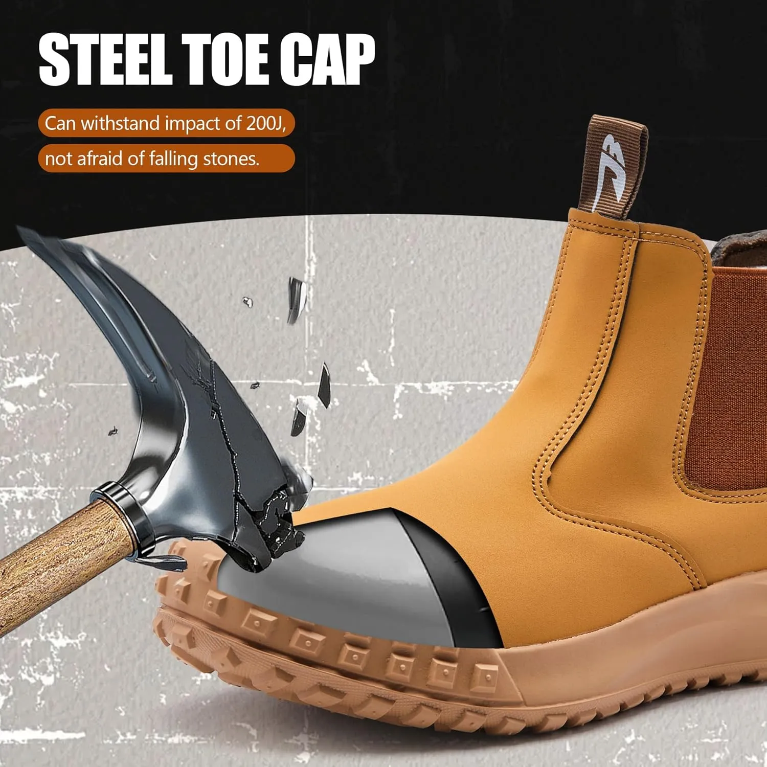 CJSPORX Men's Steel Toe Work Boots Anti-Skid Safety Shoes Leather Waterproof Work Shoes