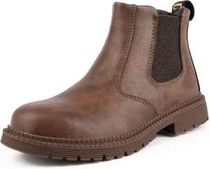 CJSPORX Men's Steel Toe Work Boots Anti-Skid Safety Shoes Leather Waterproof Work Shoes