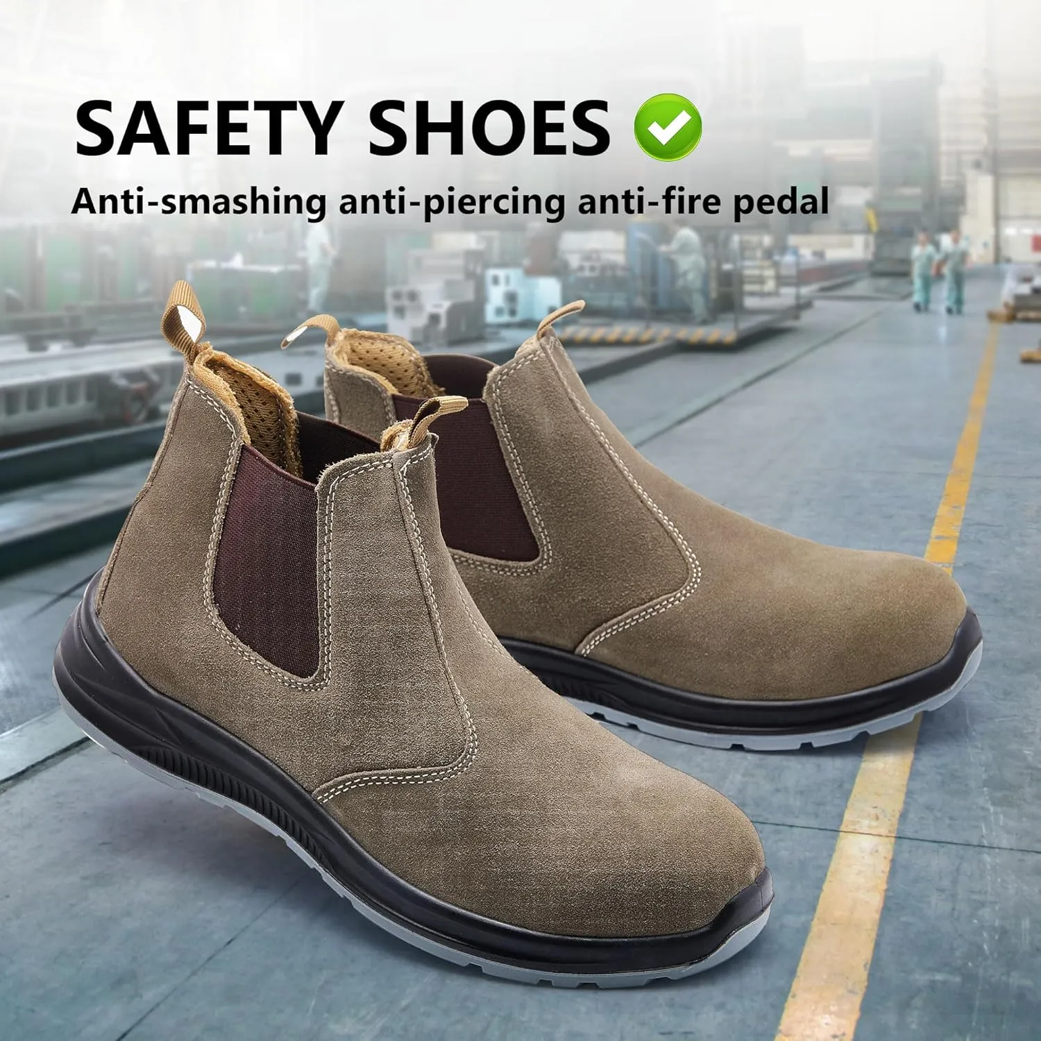 CJSPORX Men's Steel Toe Work Boots Anti-Skid Safety Shoes Leather Waterproof Work Shoes