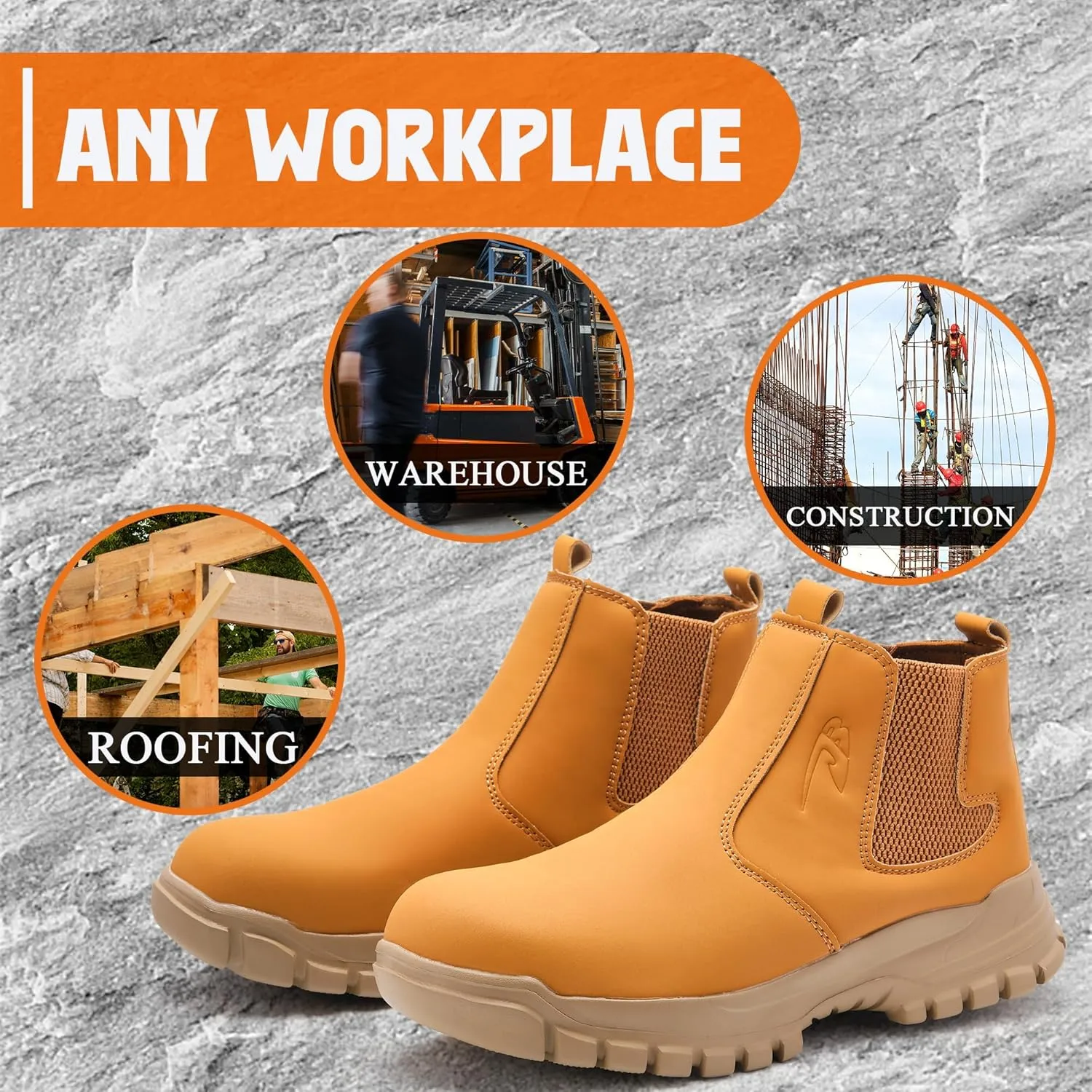 CJSPORX Men's Steel Toe Work Boots Anti-Skid Safety Shoes Leather Waterproof Work Shoes