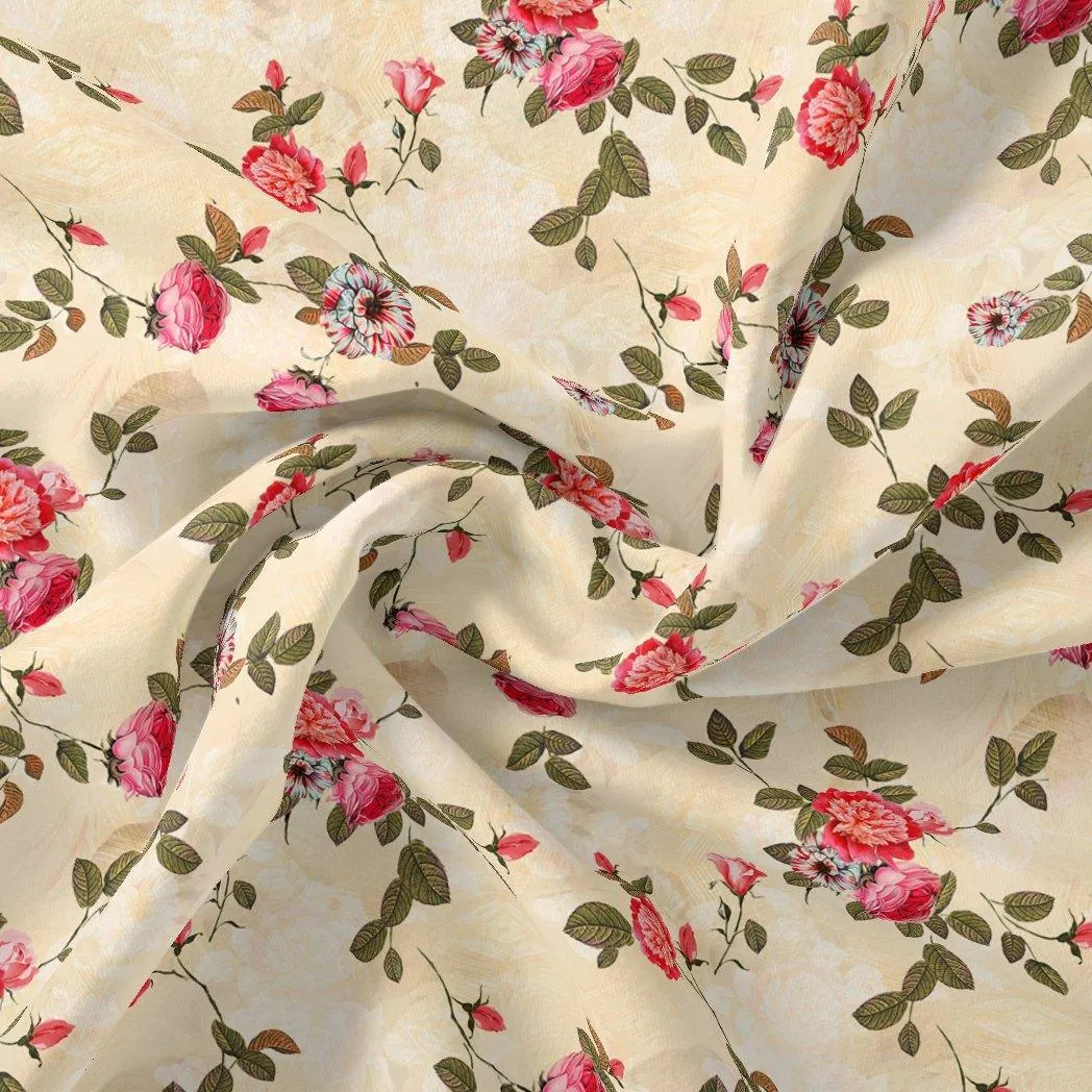 Classic Poppy Flower Digital Printed Fabric - Silk Crepe