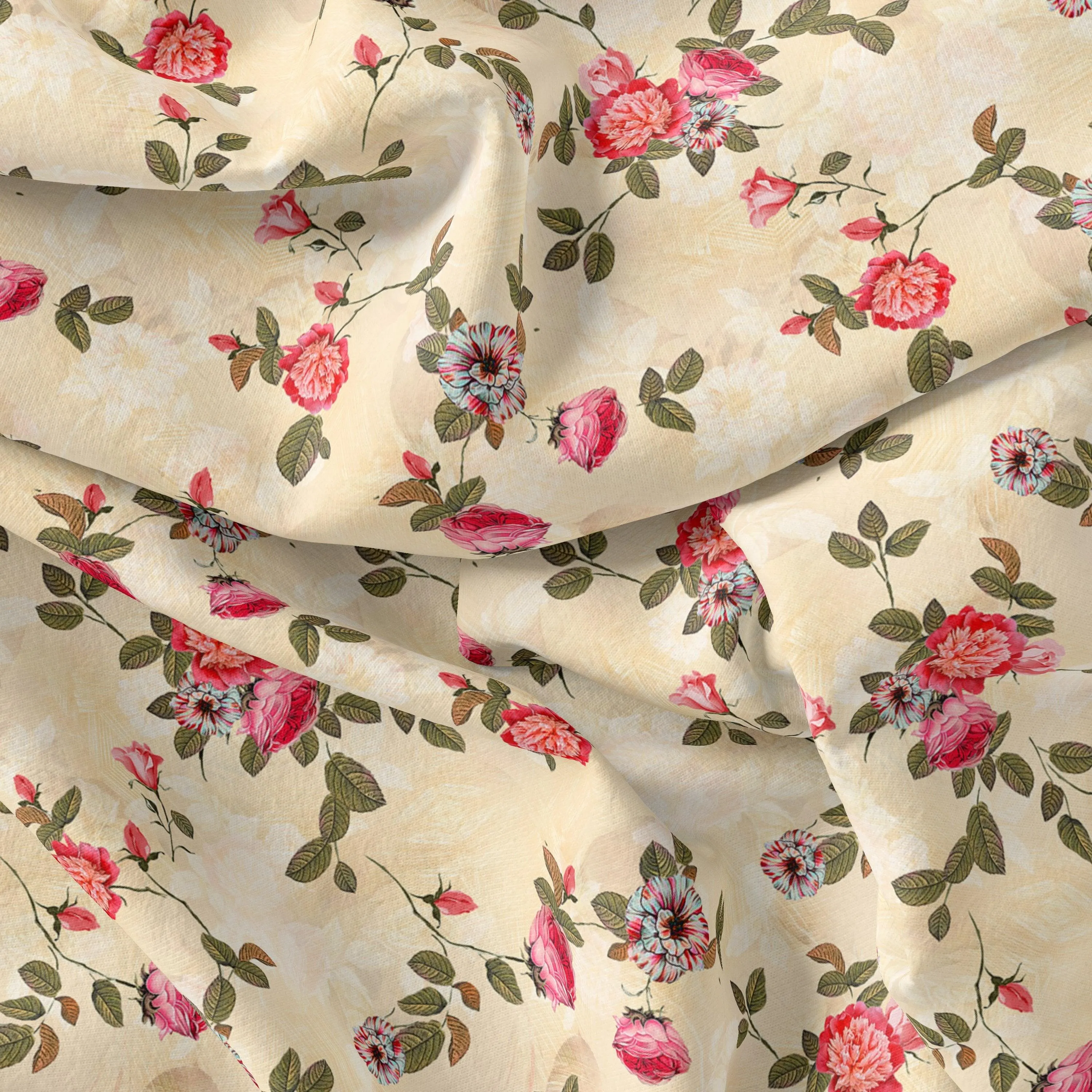 Classic Poppy Flower Digital Printed Fabric - Silk Crepe