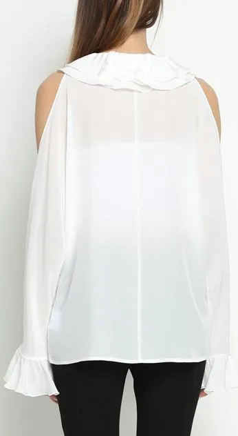 Cold-Shoulder Ruffle-Trim Silk Blouse