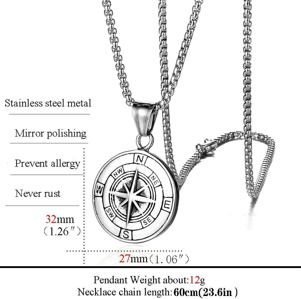 Compass Necklace for Men Chain Stainless Steel Compass Pendants Male Jewelry
