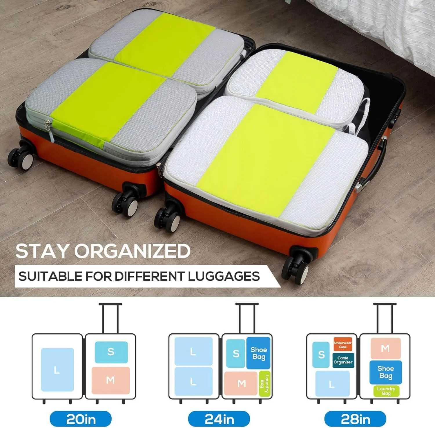 Compression Packing Cubes For Suitcases,Gowraps 6 Set/4 Set Travel Cubes For Luggage/Carry On/Backpack Compressible Travel Organizer Bags &Storage Bag Set Packing Organizers