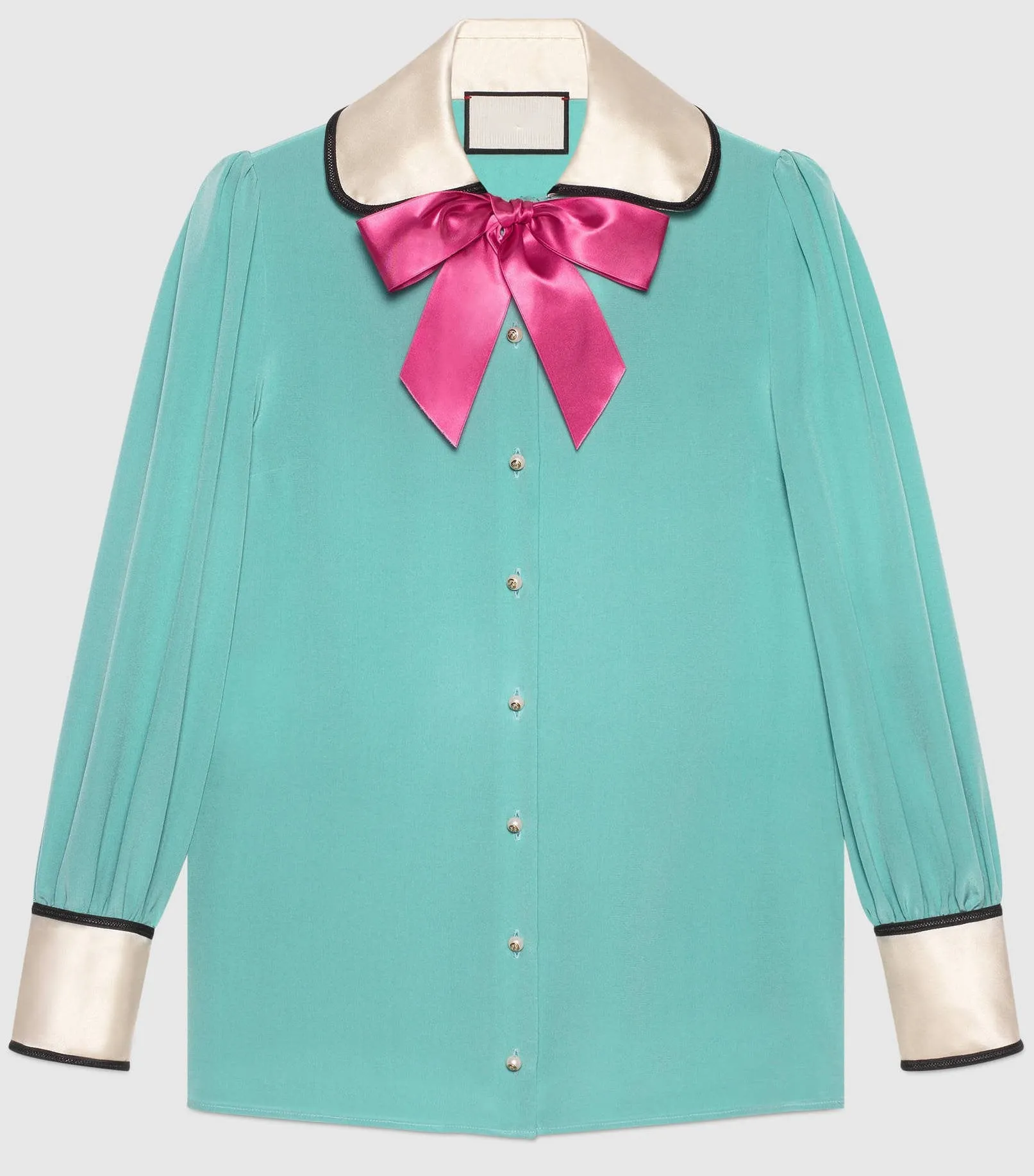 Contrast Silk Shirt with Bow
