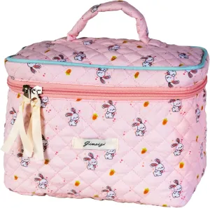 Cotton Quilted Makeup Bag: Large Capacity Makeup Bag Organizer - Portable Aesthetic Makeup Bag Toiletry Bag with Handle Cute Cosmetic Bag for Women Travel Cartoon Rabbit Pink